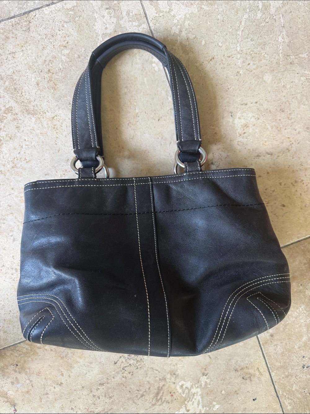 COACH Soho, leather double pocket satchel/tote, preowned black, and silver - Picture 11 of 11